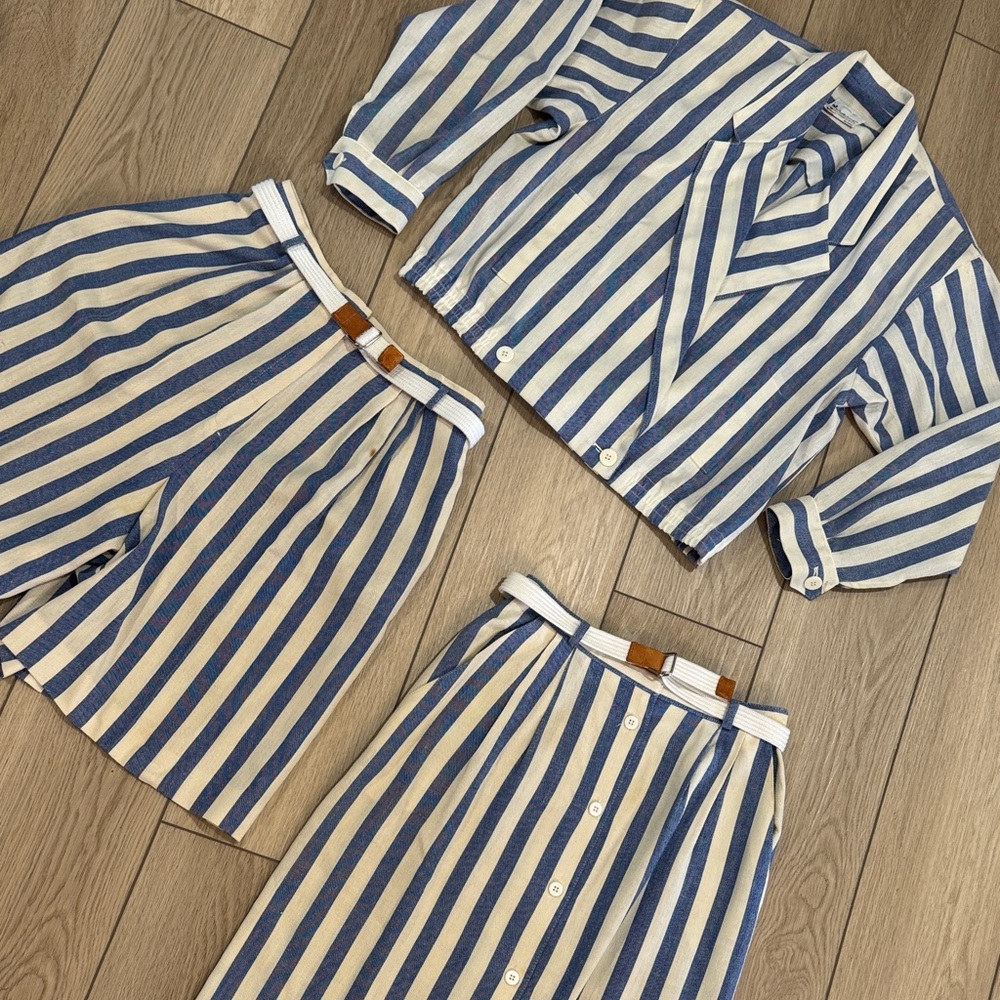 Vintage Union Made Weathervane 3 Piece Set Blazer Skirt Shorts Stripe Nautical - Picture 1 of 13